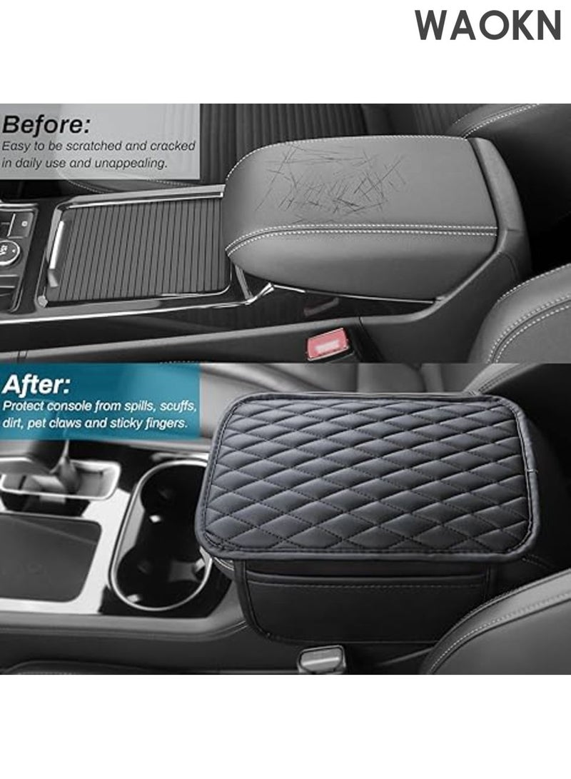 WAOKN Car Center Console Cover , Upgraded Microfiber Leather Car Arm Rest Cover with 2 Storage Bags , Universal Armrest Cover for Car Storage Box , Car Interior Accessories Protector for Most Vehicle , black - Image 2